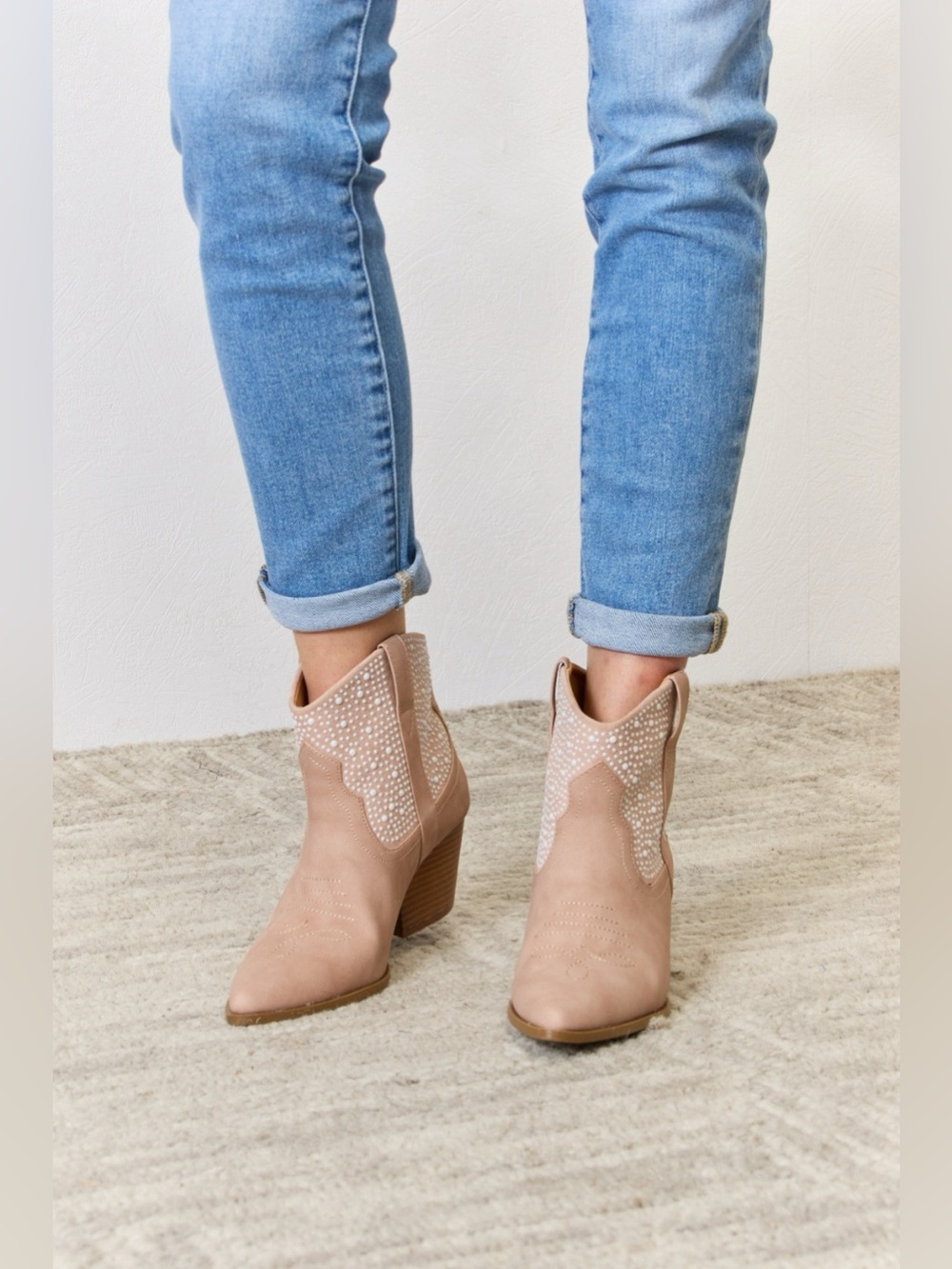 East Lion Corp Rhinestone Ankle Cowgirl Booties